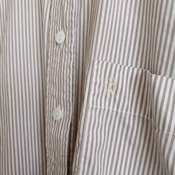 Suzie Kondi Kappa Oversized Button Up Shirt In Poplin Cotton Flax Stripe XS - Picture 5 of 14